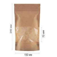 Пакет Doy Pack 150х240 мм с окном, крафт, бум., 50 шт/упак 1 700 шт/кор РОССИЯ ДБГО-00040