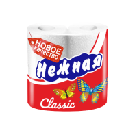 Бумага туалетная 2-сл. "Нежная", бел., 15,5 м, 4 рул/упак 12 упак/кор РОССИЯ