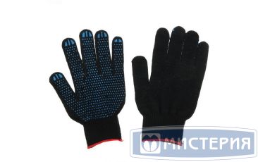 Перчатки нитяные, диз. "Точка", 4 нит., 10 кл., черн., Х/Б+ПВХ, 10 пар/упак 500 пар/кор РОССИЯ