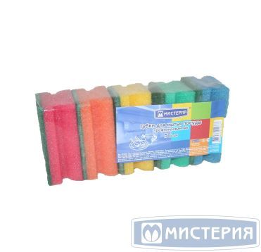 Губки для посуды профилированные 64х94х43мм., поролон, абразивная фибра