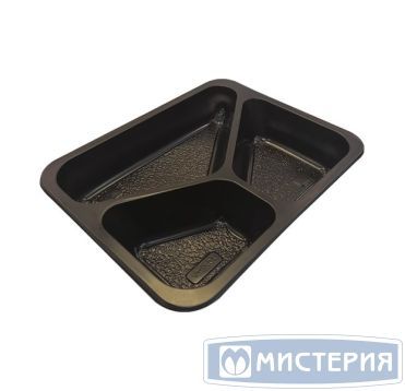 Контейнер прямоугольный, 227х177х36мм, 3-х секционный, чёрный, ПП