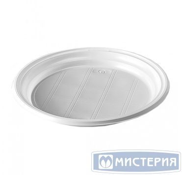 Тарелка одноразовая мелкая d165 мм, бел., ПС, 100 шт/упак 2 800 шт/кор РОССИЯ