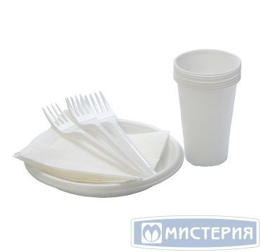 Набор одноразовой посуды "Шашлычок" [6 стак. 200 мл, ПП+ 6 тар. d167 мм, ПС+6 вил.+6 салф.] 15 упак/кор РОССИЯ 187430