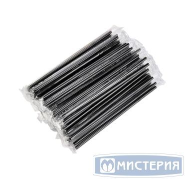 Трубочки для коктейлей 250 мм, d12 мм, черн., пласт. прямые в инд. упаковке, 100 шт/упак 24 упак/кор РОССИЯ 117032