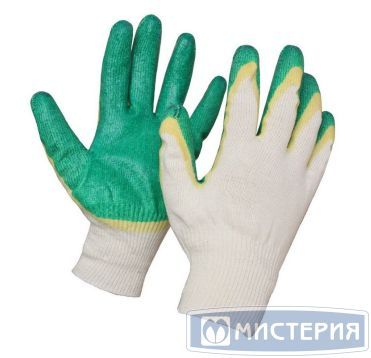 Перчатки нитяные, двойной облив, бело-зел., х/б+латекс, 1 пар/упак 300 пар/кор РОССИЯ
