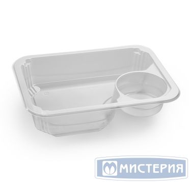 Контейнер под запайку 695[620+75] мл, 2-секц. 187х137х45 мм, прозр., ПП, 50 шт/упак "ПолиЭр" 400 шт/кор РОССИЯ К-187*137*45С прозр. (соусник в углу)